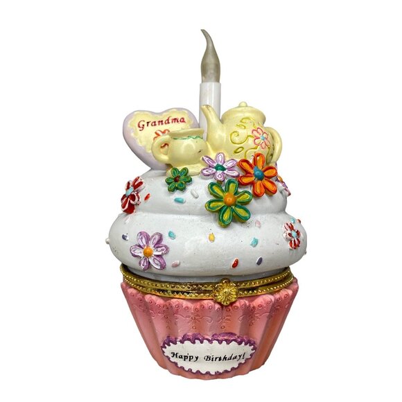 GiftCraft Happy Birthday Grandma Cupcake Trinket Box Wish Box Lights Up - Picture 1 of 5